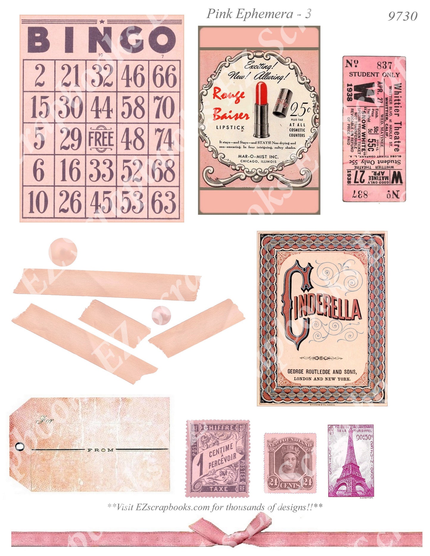 Pink Ephemera - Embellishments - 3 - 9730 - EZscrapbooks Scrapbook Layouts Ephemera