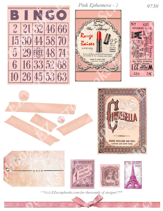 Pink Ephemera - Embellishments - 3 - 9730 - EZscrapbooks Scrapbook Layouts Ephemera