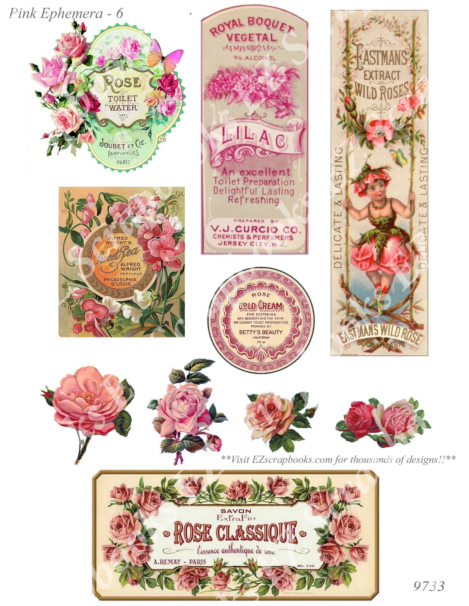 Pink Ephemera - Embellishments - 6 - 9733 - EZscrapbooks Scrapbook Layouts Ephemera