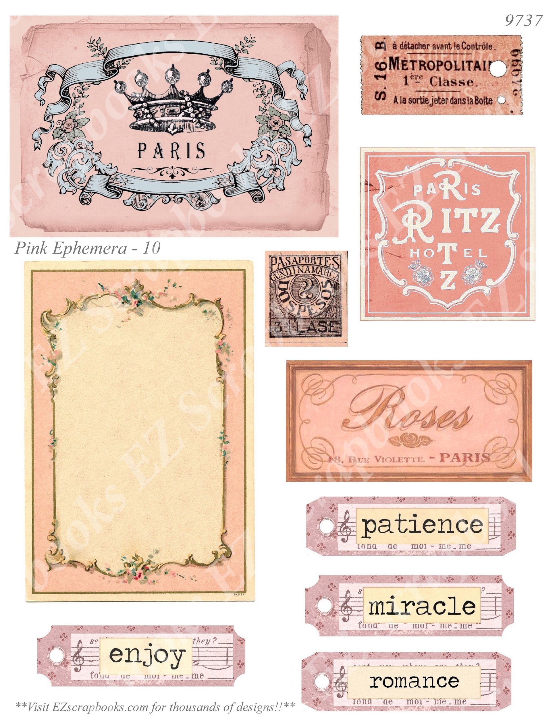 Pink Ephemera - Embellishments - 10 - 9737 - EZscrapbooks Scrapbook Layouts Ephemera