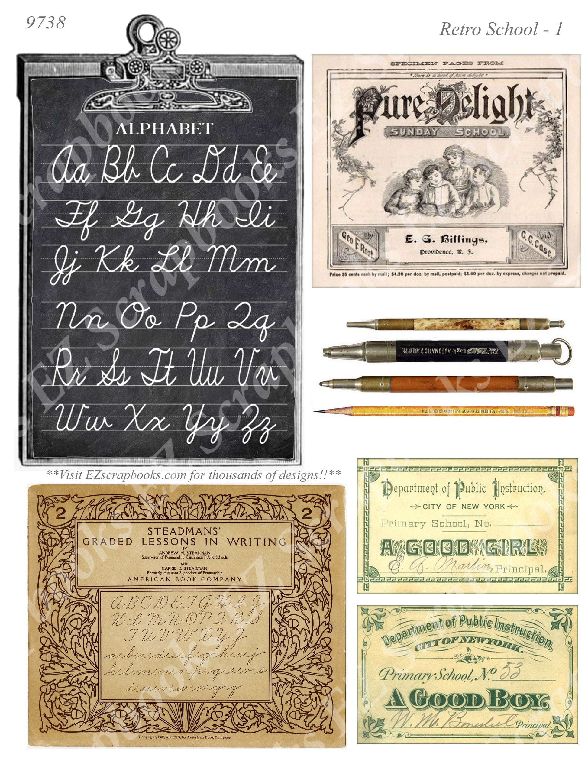 Retro School - Embellishments - 1 - 9738 - EZscrapbooks Scrapbook Layouts School, Vintage