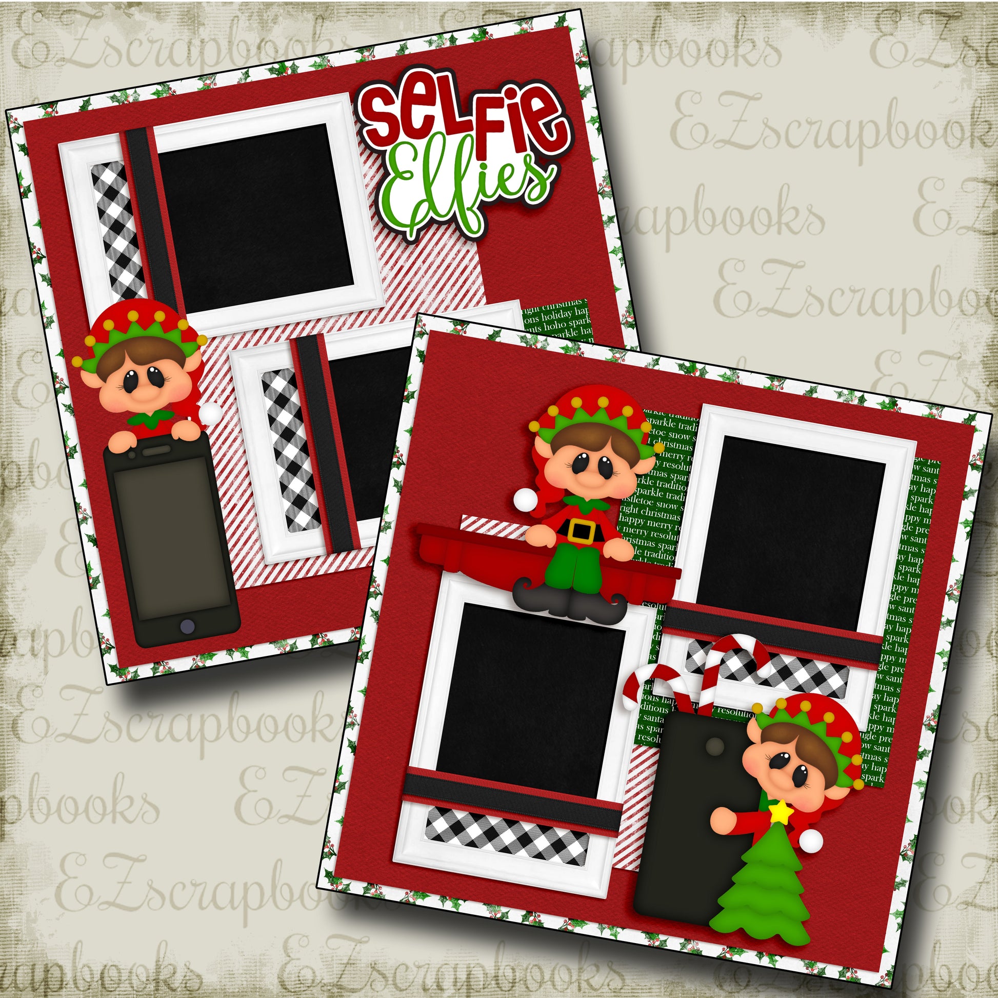 Selfie Elfies - 4676 - EZscrapbooks Scrapbook Layouts Christmas