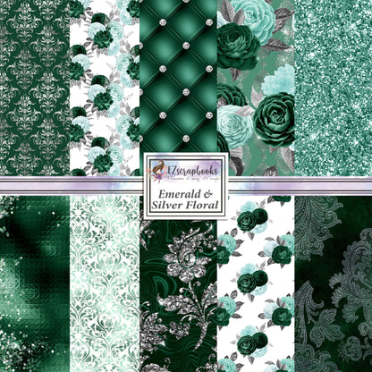 Emerald & Silver Floral - Paper Pack - 8416