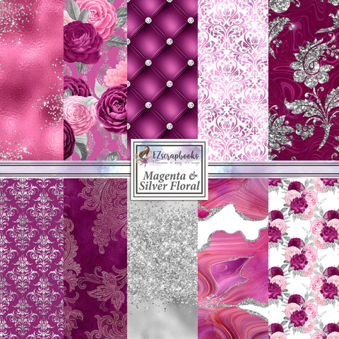 Magenta & Silver Floral - Paper Pack - 8400