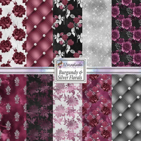 Burgundy & Silver Floral - Paper Pack - 8362