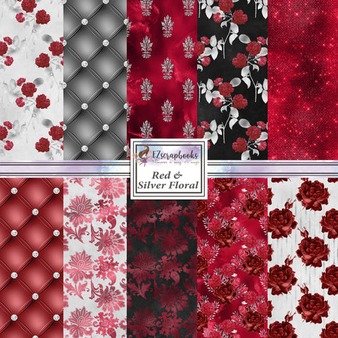 Red & Silver Floral - Paper Pack - 8408