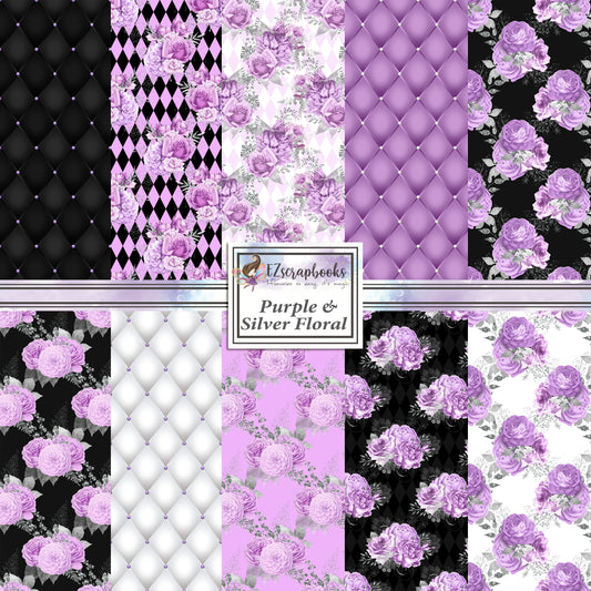 Purple & Silver Floral - Paper Pack - 8406