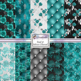 Teal & Silver Floral - Paper Pack - 8418
