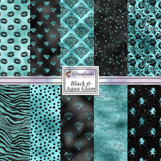 Black & Aqua Glam - Paper Pack - 8379