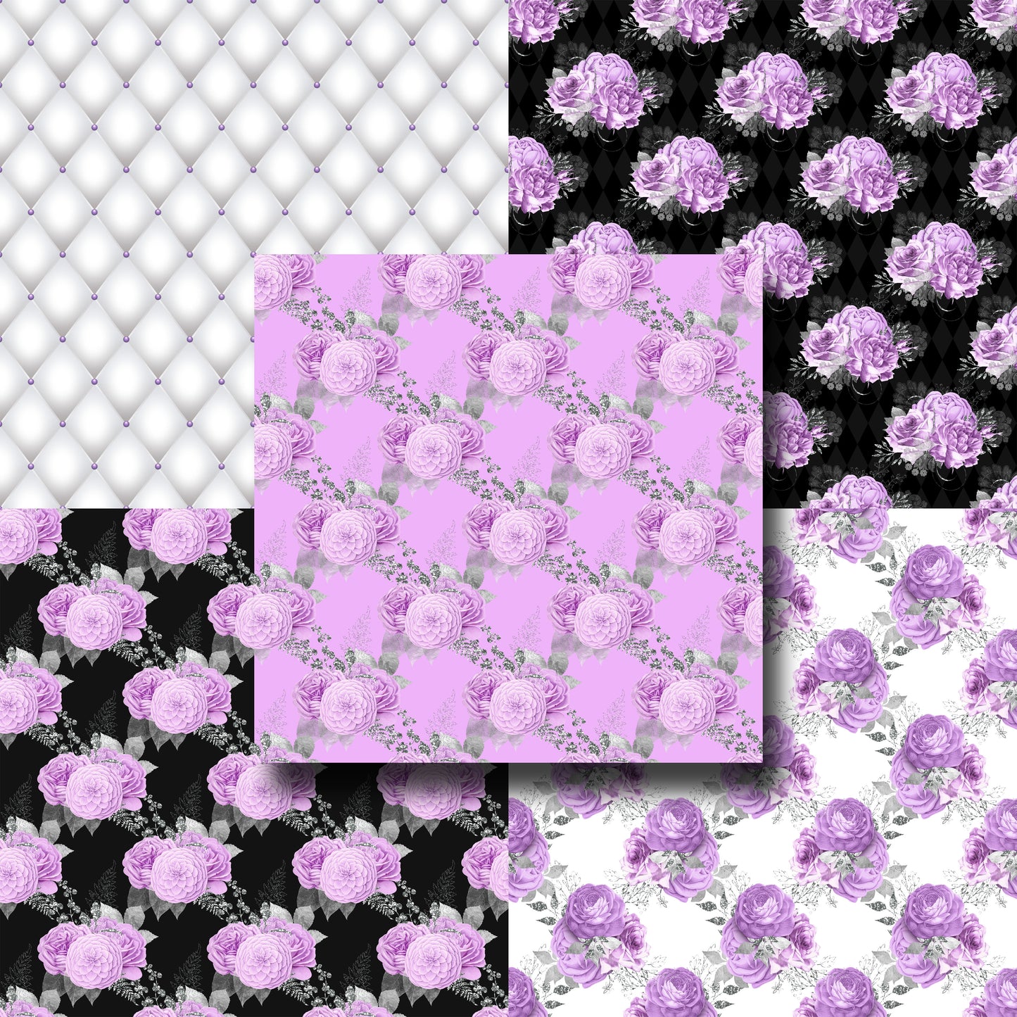 Purple & Silver Floral - Paper Pack - 8406