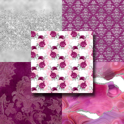 Magenta & Silver Floral - Paper Pack - 8400