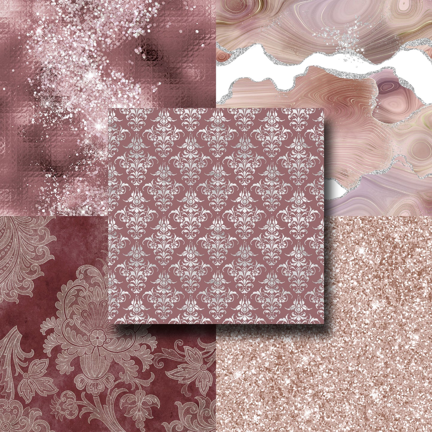 Dusty Rose & Silver Floral - Paper Pack - 8394