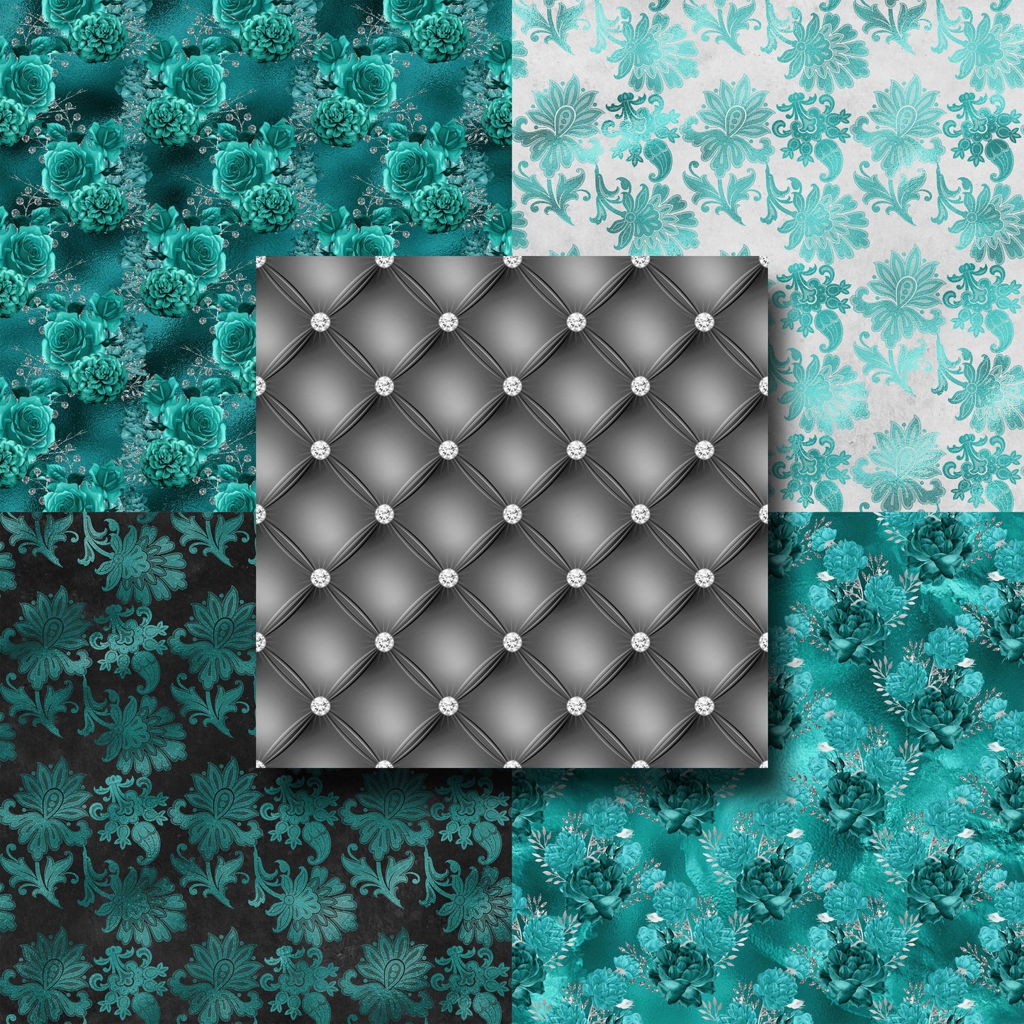 Teal & Silver Floral - Paper Pack - 8418