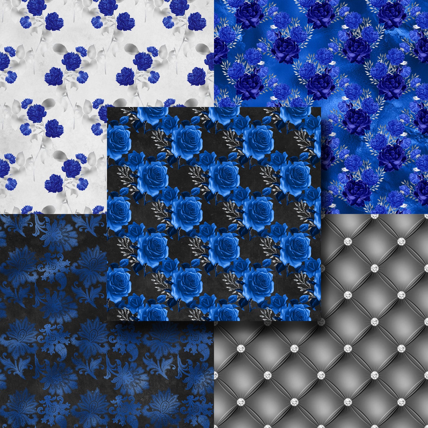 Royal Blue & Silver Floral - Paper Pack - 8410