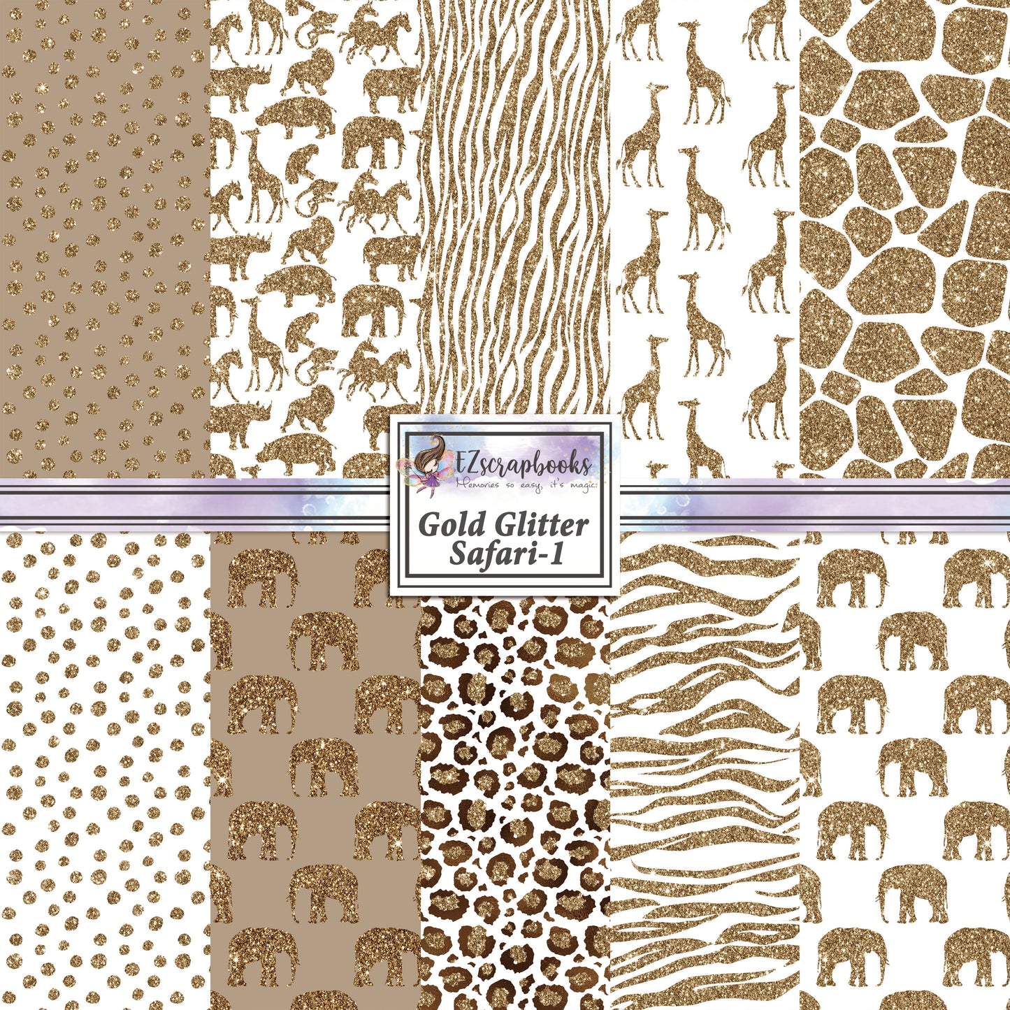 Gold Glitter Safari 1 - Paper Pack - 8234