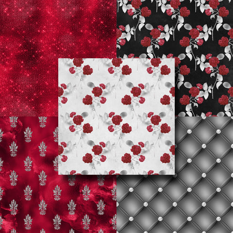 Red & Silver Floral - Paper Pack - 8408