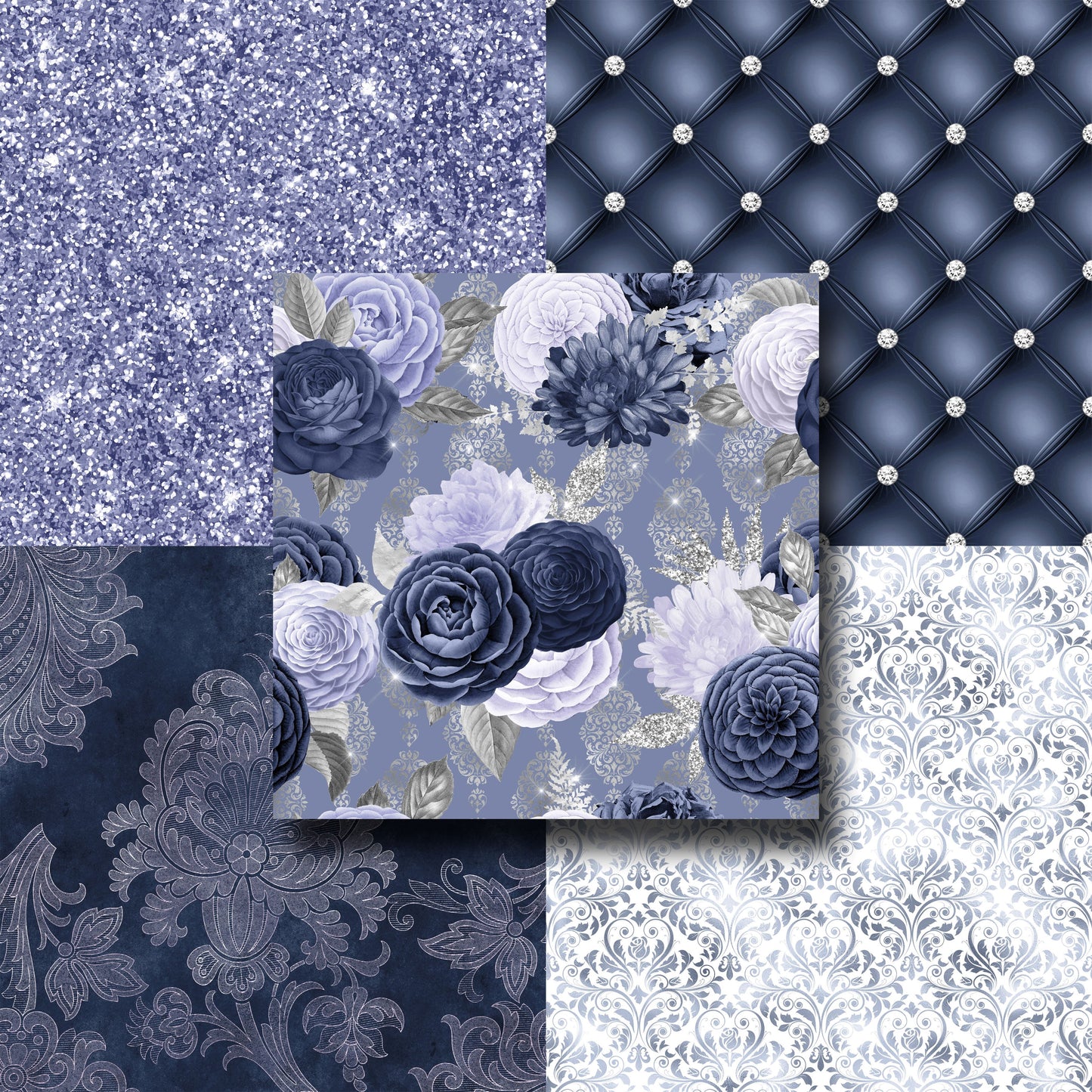 Dusty Blue & Silver Floral - Paper Pack - 8396
