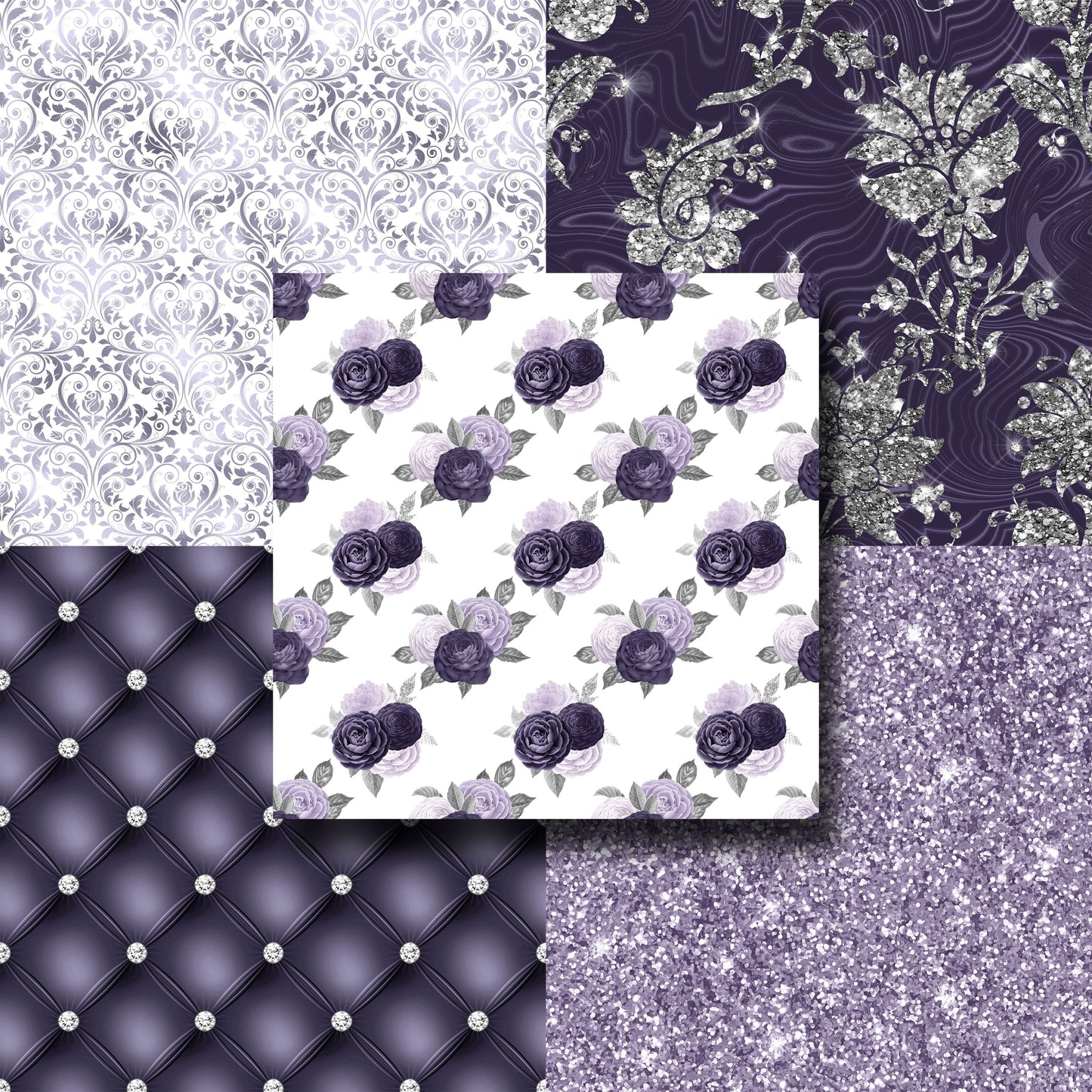 Heather & Silver Floral - Paper Pack - 8398