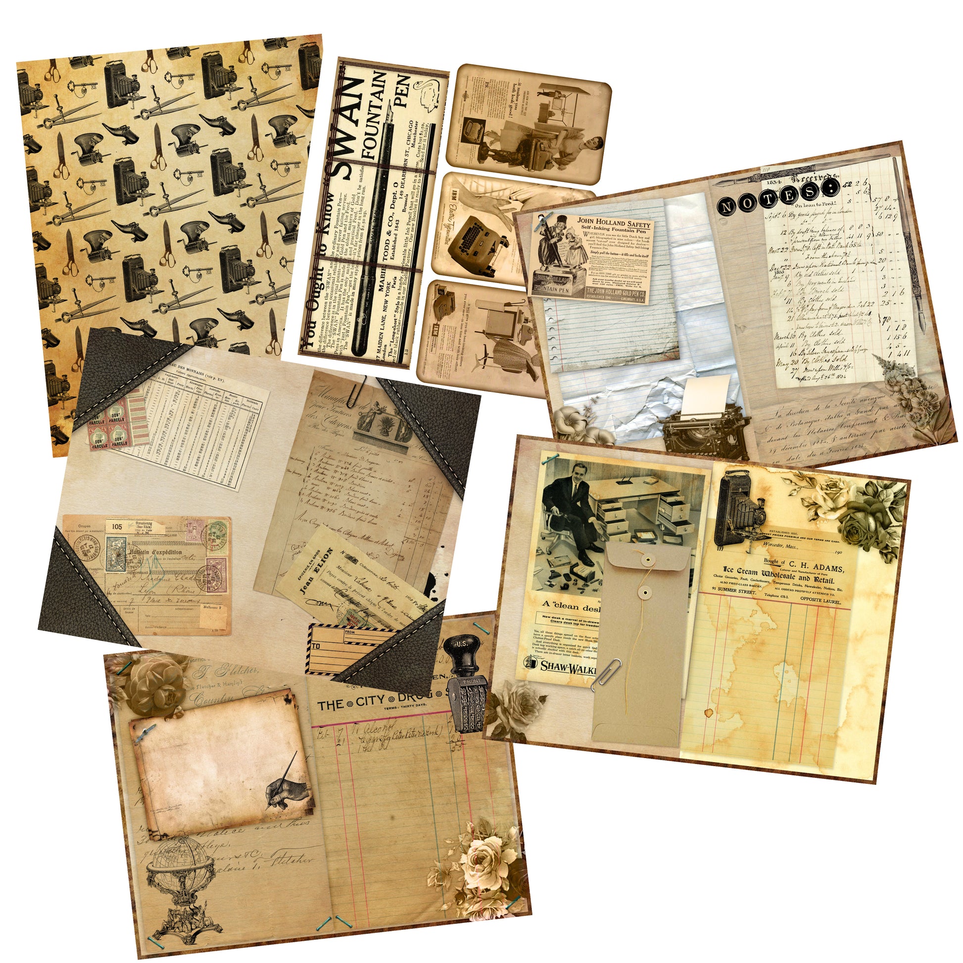 Vintage Office Journal Pack - 7245 - EZscrapbooks Scrapbook Layouts Journals