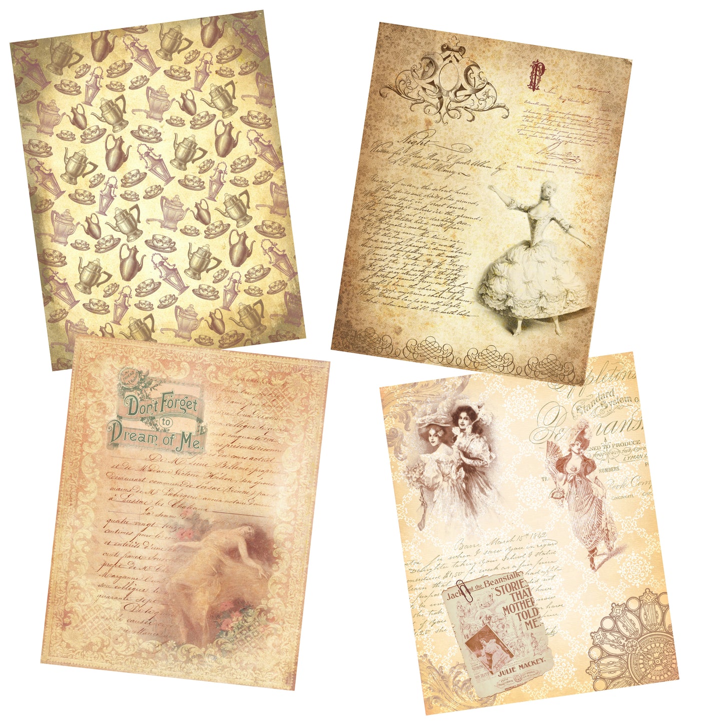 Antique Book Paper Pack - 7213 - EZscrapbooks Scrapbook Layouts Journals