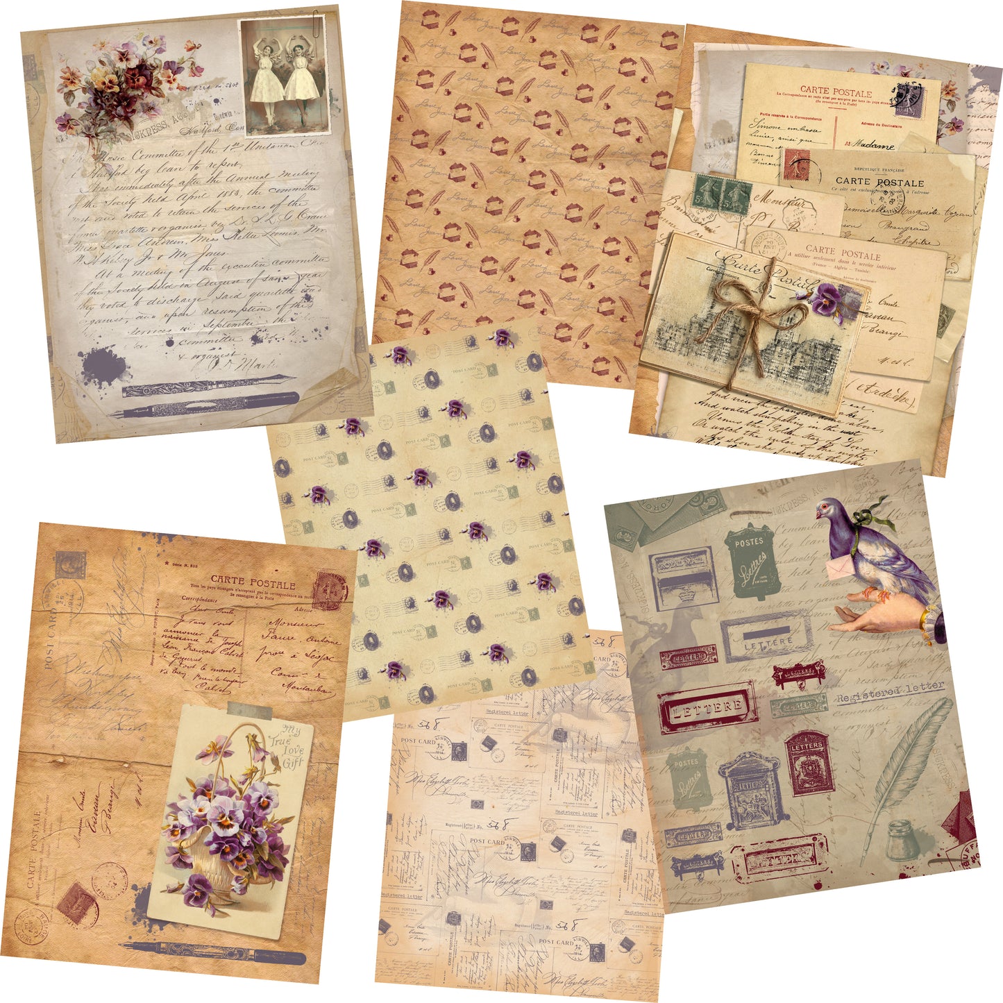 Vintage Letters Journal Paper Pack - 7200 - EZscrapbooks Scrapbook Layouts Journals