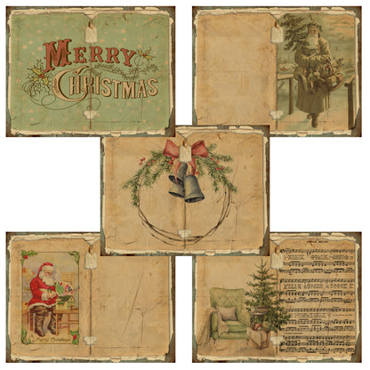 Shabby Christmas Green Junk Journal Pages - 7961