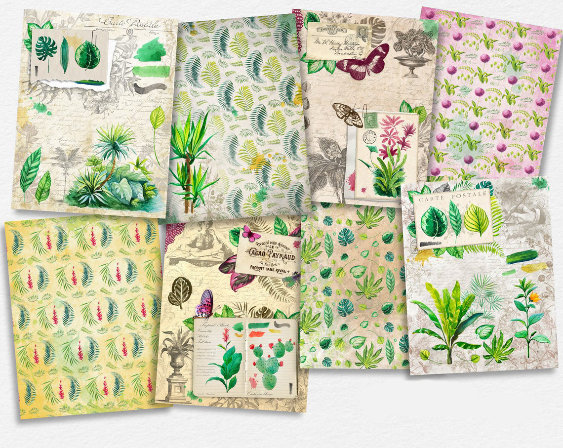 Tropical Plants Paper Pack - 7318 - EZscrapbooks Scrapbook Layouts Beach - Tropical, Journals, paper pack