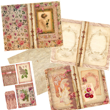 Pink Flowers Journal Kit - 7099 - EZscrapbooks Scrapbook Layouts Journals