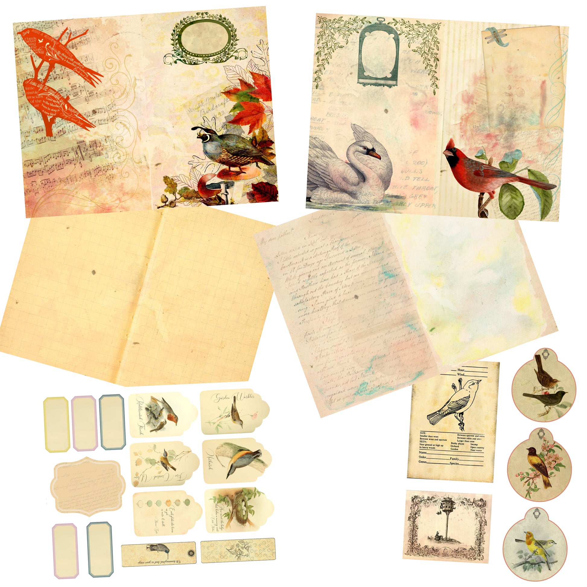 Vintage Birds Journal Kit - 7133 - EZscrapbooks Scrapbook Layouts Journals