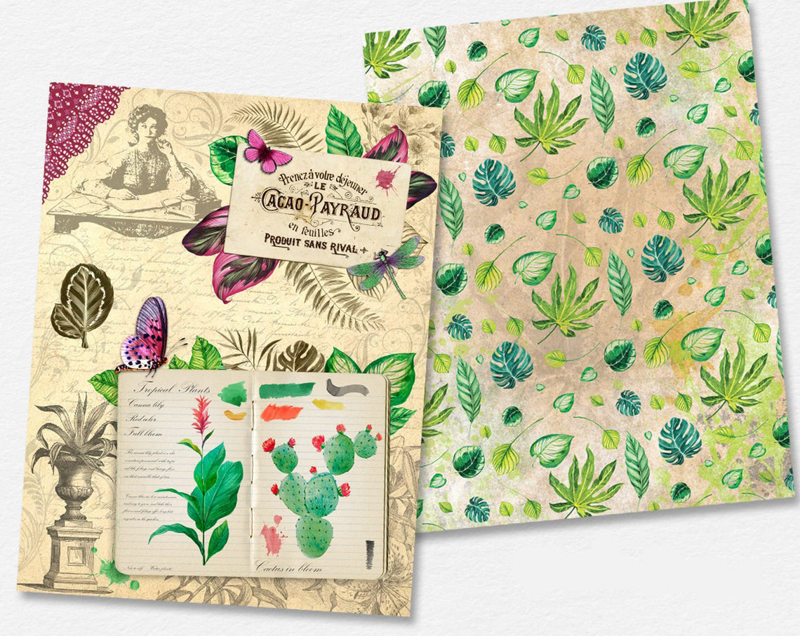 Tropical Plants Paper Pack - 7318 - EZscrapbooks Scrapbook Layouts Beach - Tropical, Journals, paper pack