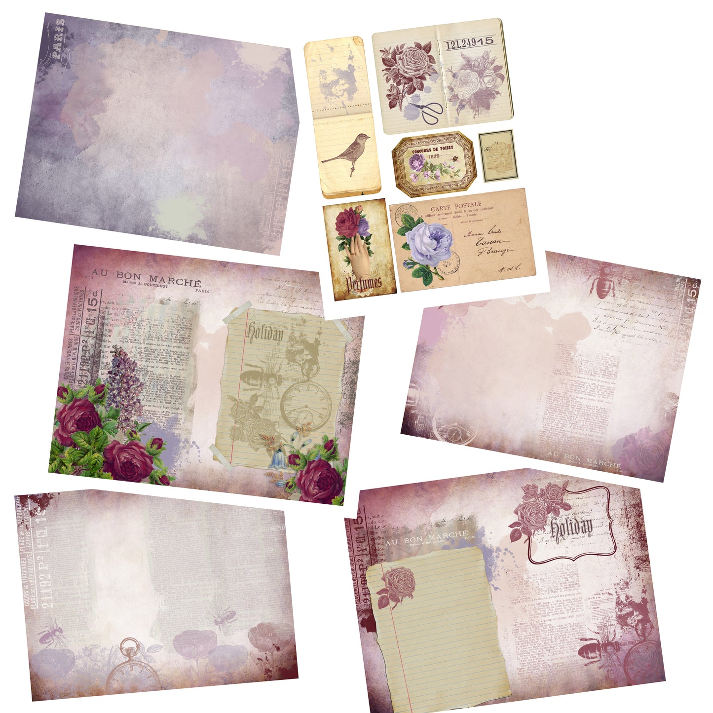 Vintage Flowers Journal Pack - 7201 - EZscrapbooks Scrapbook Layouts Journals