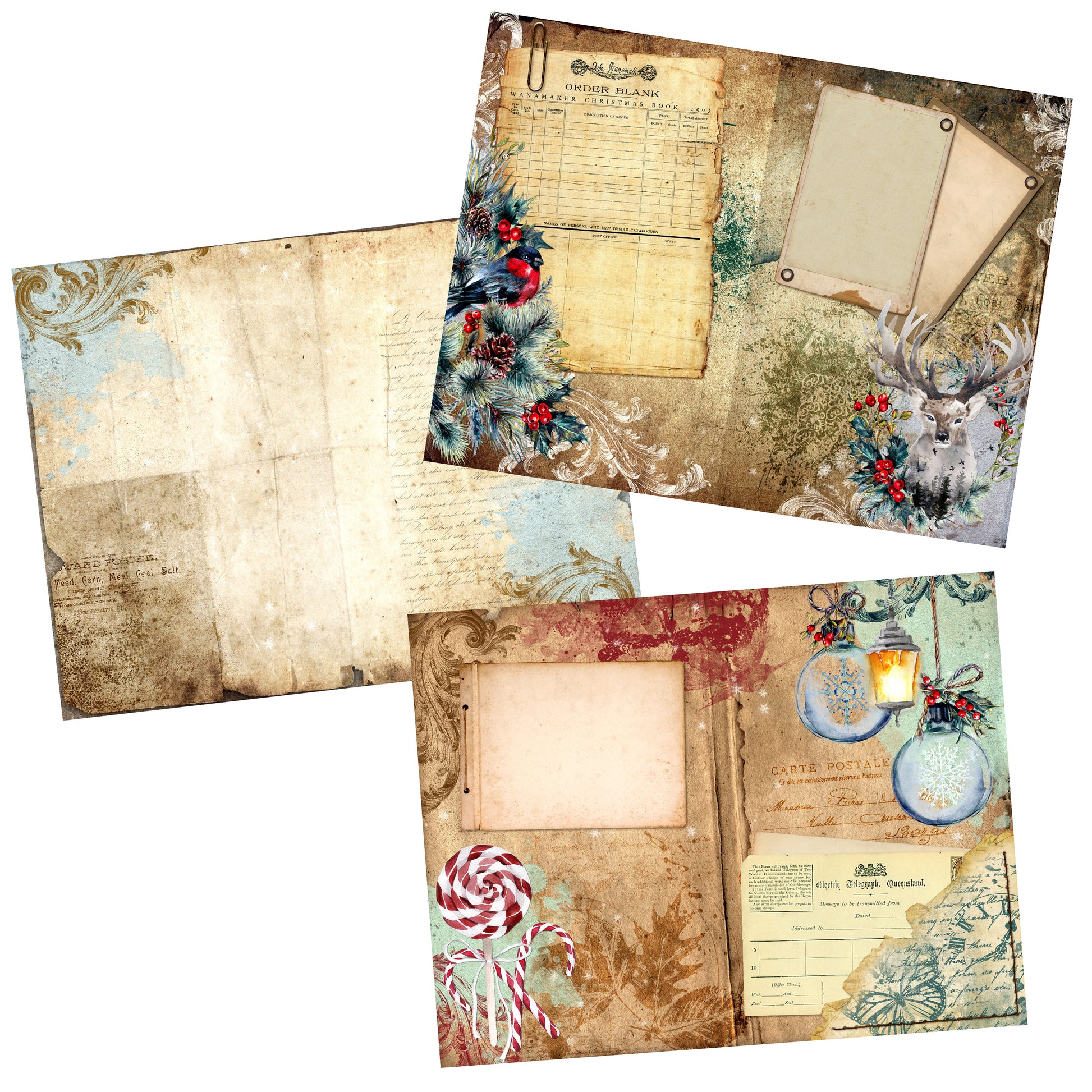 Vintage Christmas Journal Blue DIY Kit - 7119 - EZscrapbooks Scrapbook Layouts Christmas, Journals