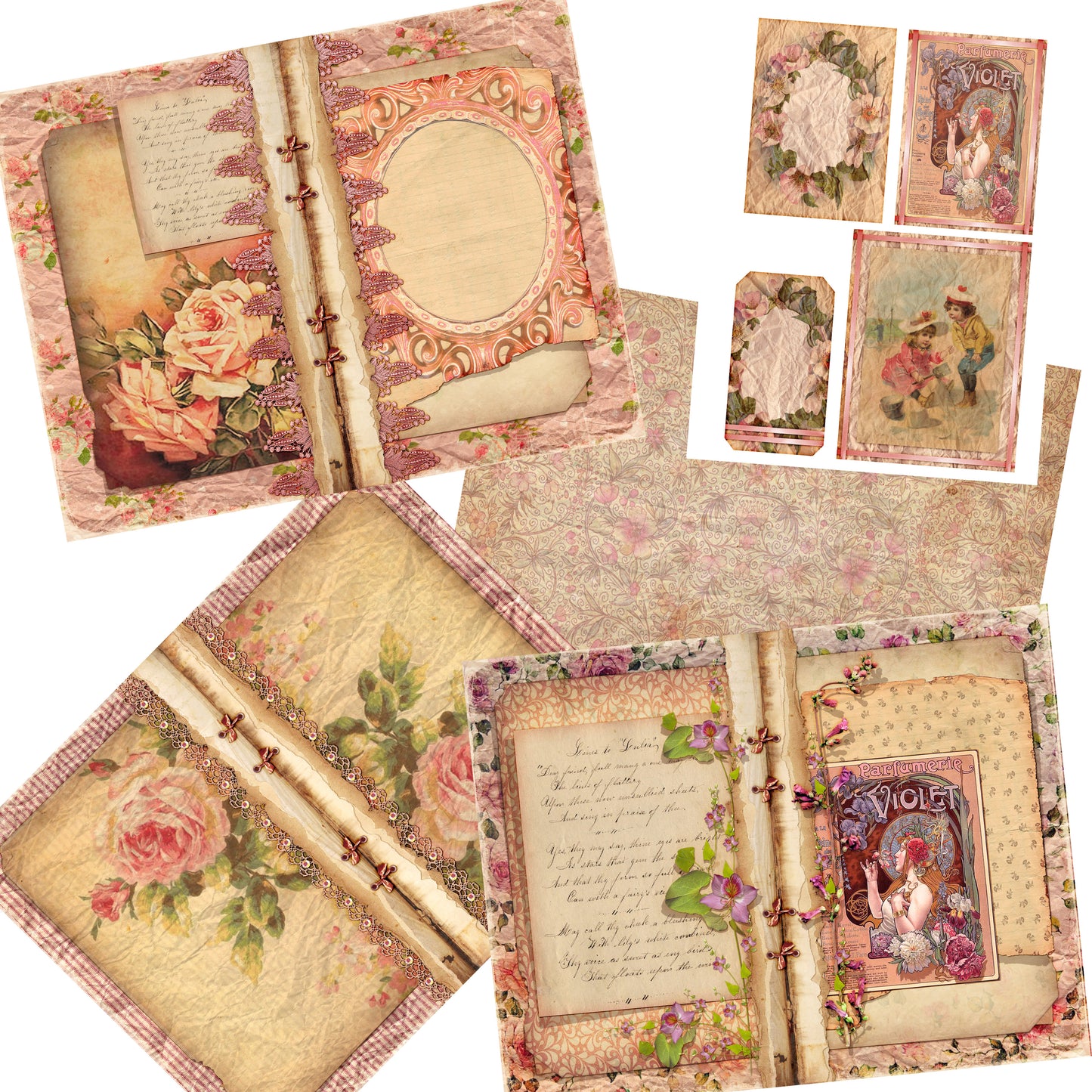 Pink Flowers Journal Kit - 7099 - EZscrapbooks Scrapbook Layouts Journals