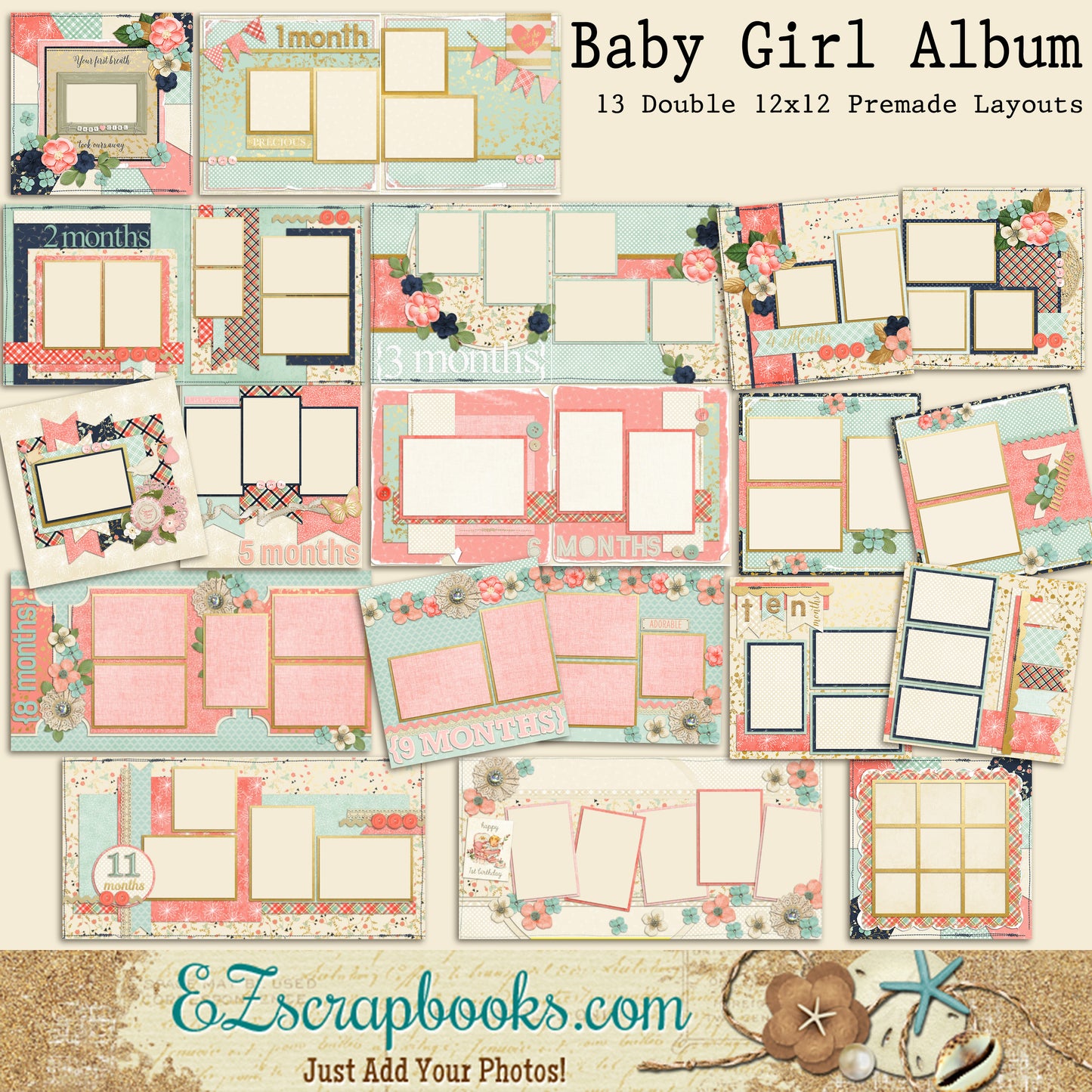 Baby Girl Album - 1042 - EZscrapbooks Scrapbook Layouts Baby - Toddler