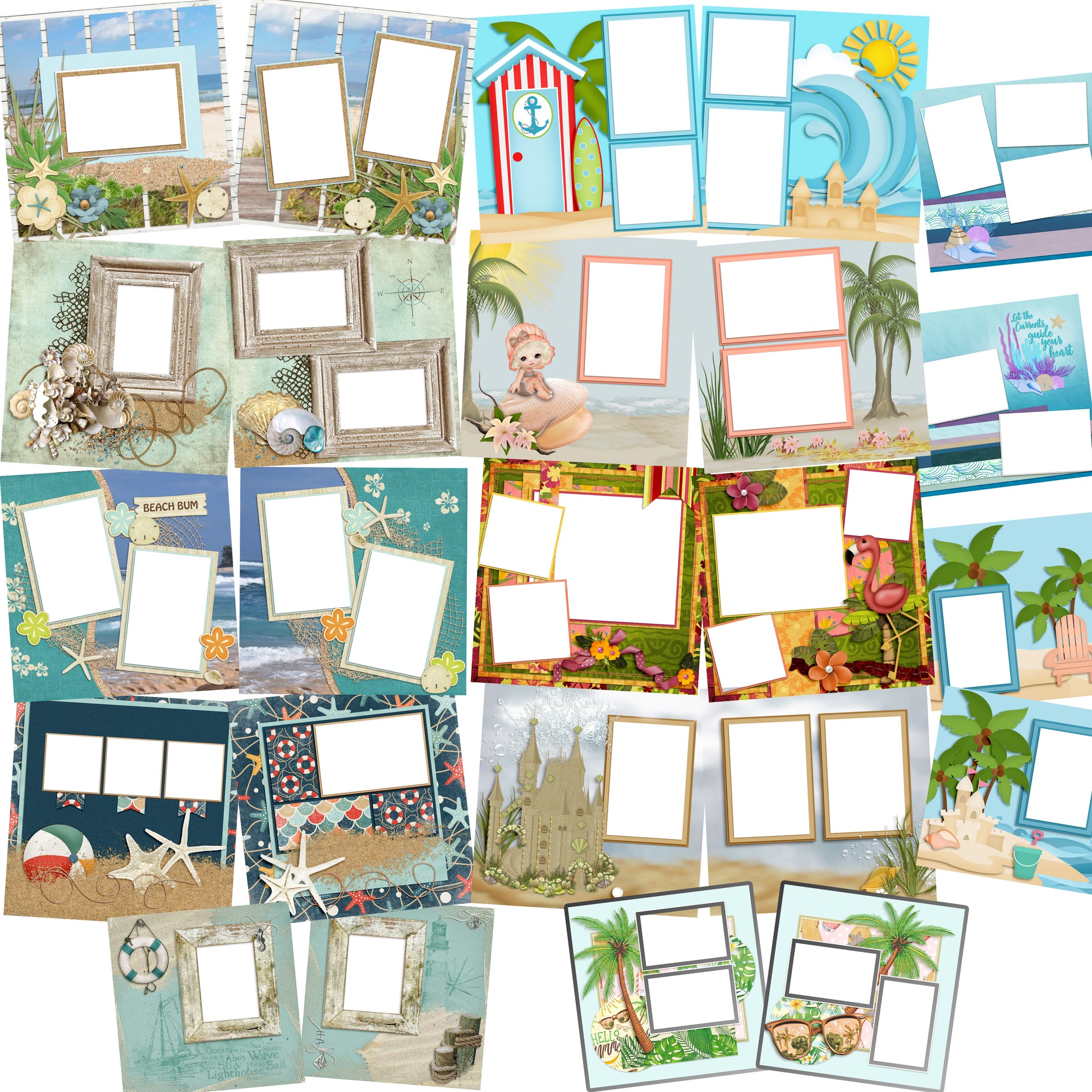 Beach Collection - 5 -  Digital Bundle - 24 Digital Scrapbook Pages - INSTANT DOWNLOAD - EZscrapbooks Scrapbook Layouts Beach, Beach - Tropical, Digital Bundle