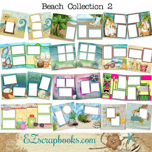 Beach Collection 2 -  Digital Bundle - 24 Digital Scrapbook Pages - INSTANT DOWNLOAD - EZscrapbooks Scrapbook Layouts Beach - Tropical, Digital Bundle
