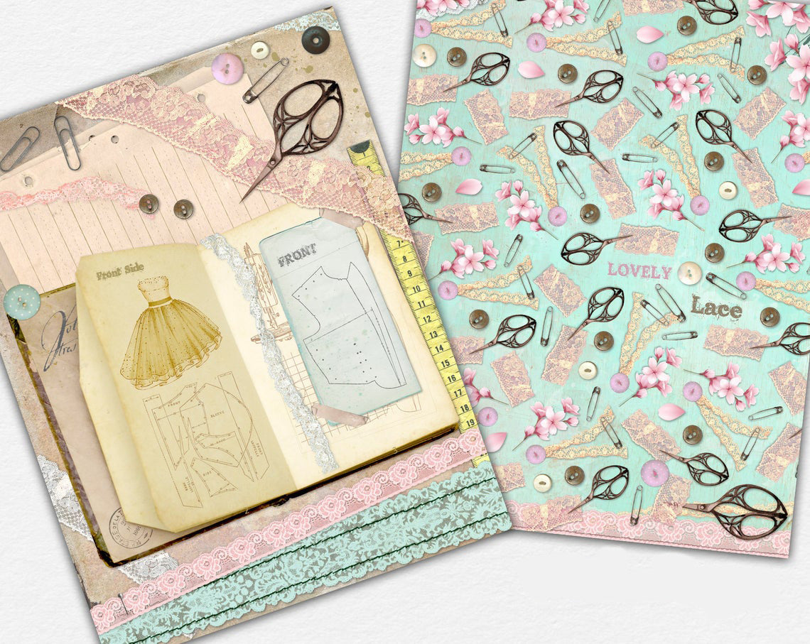 Lovely Lace Paper Pack - 7335 - EZscrapbooks Scrapbook Layouts Journals, paper pack, Sewing