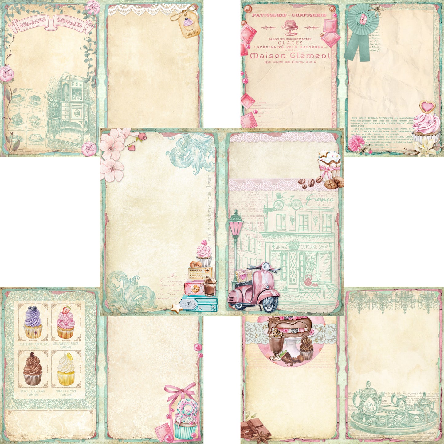 Shabby Vintage Cupcake Shop Journal Pages - 7658