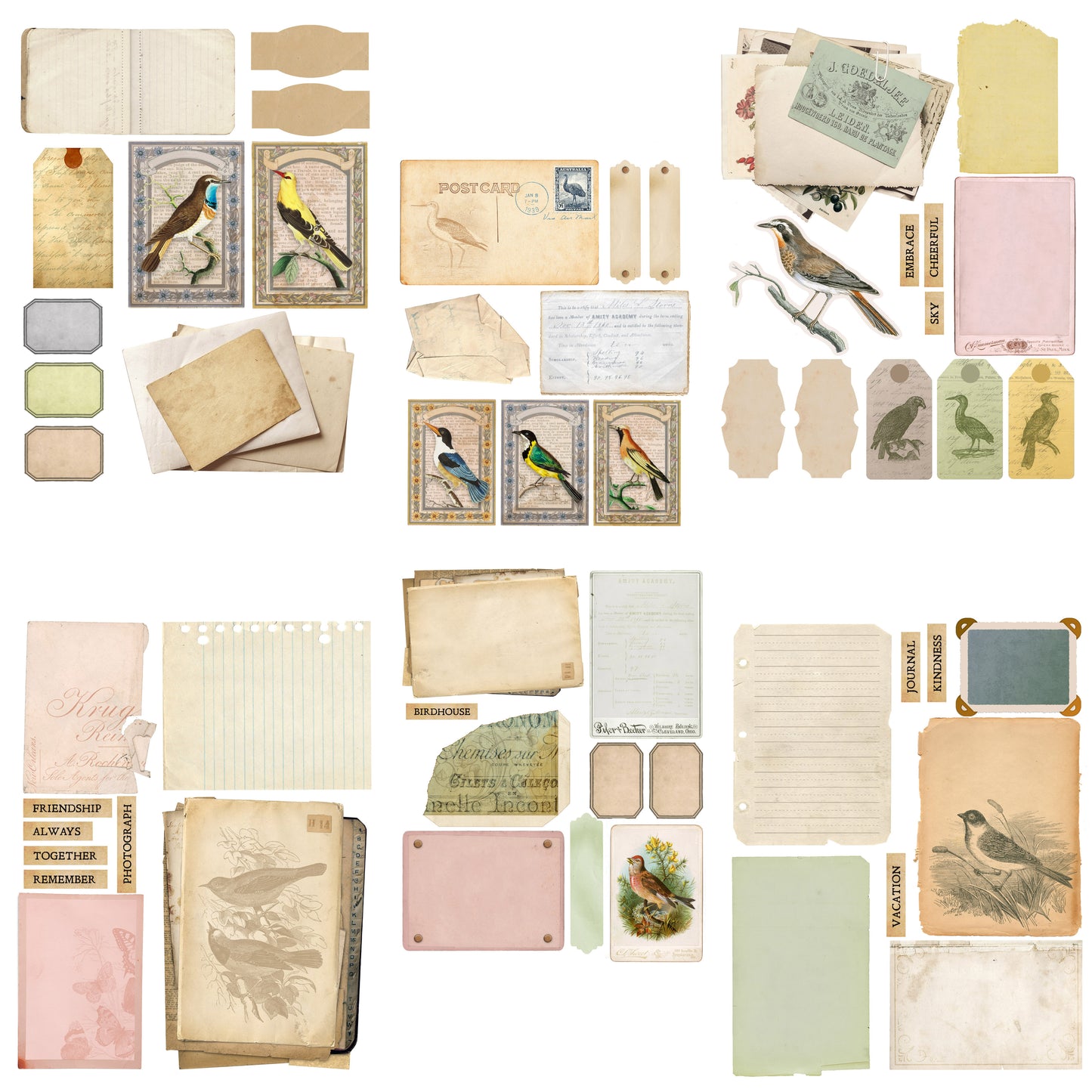 Vintage Birds Embellishment Pack - 7469