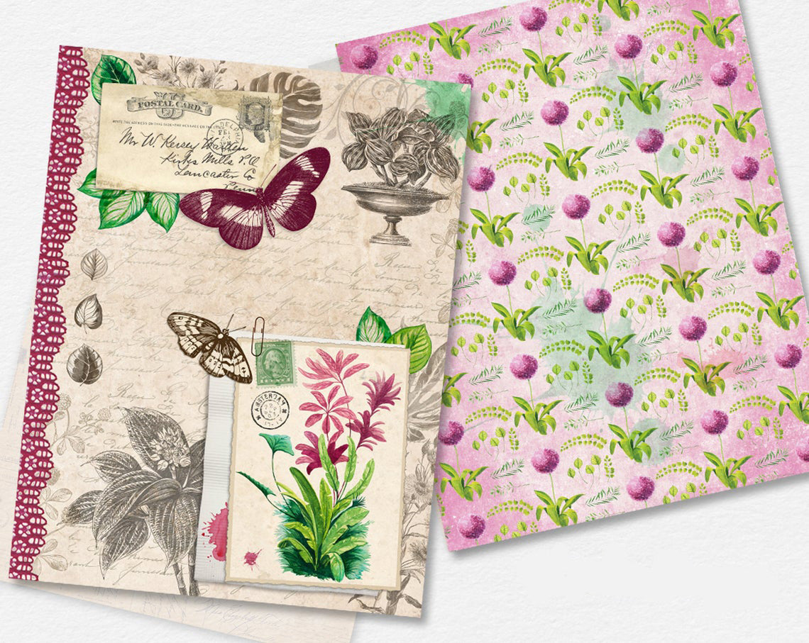 Tropical Plants Paper Pack - 7318 - EZscrapbooks Scrapbook Layouts Beach - Tropical, Journals, paper pack