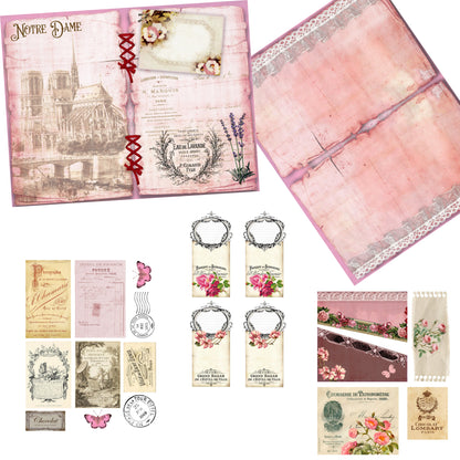 Pink Paris Junk Journal Kit - 7105 - EZscrapbooks Scrapbook Layouts Journals