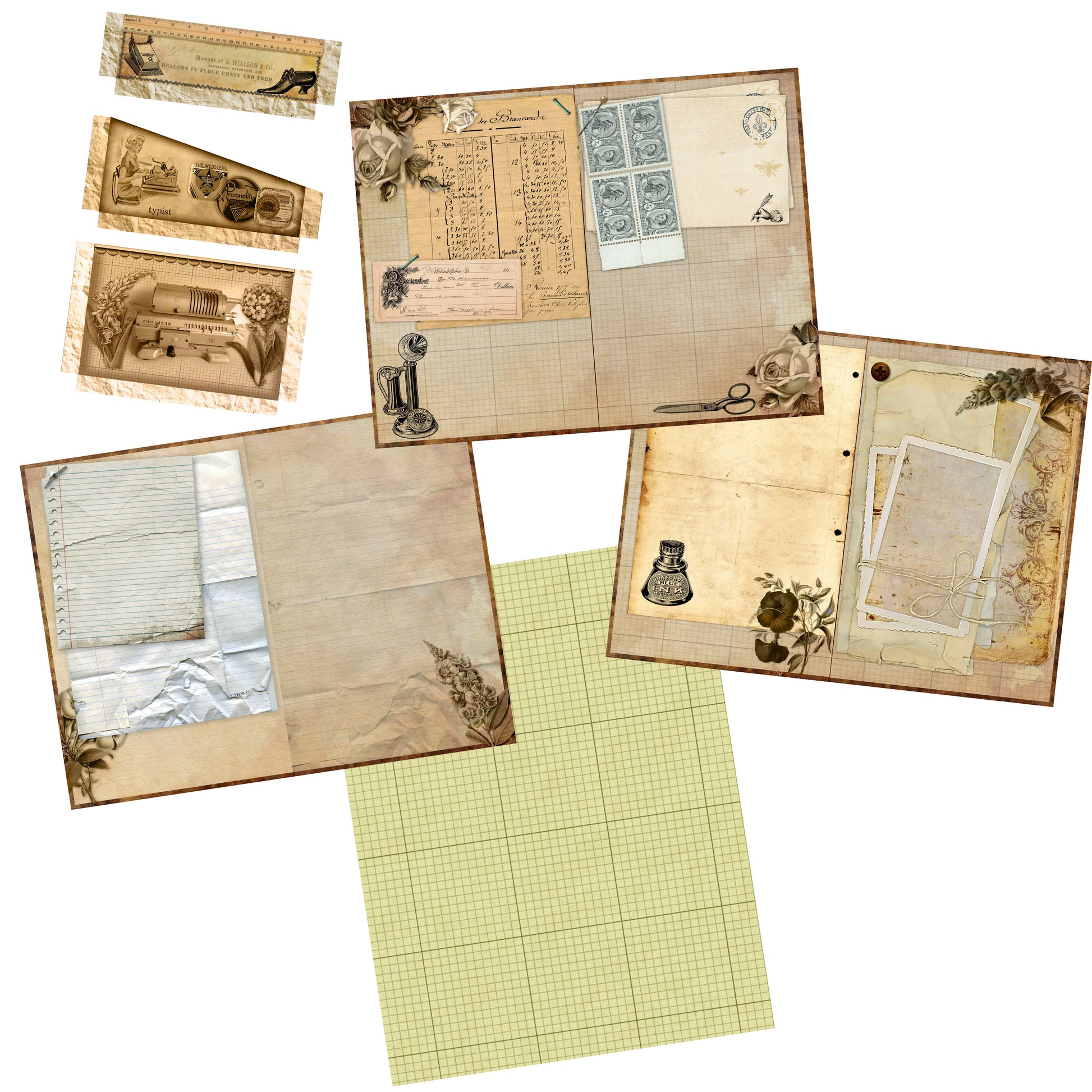 Vintage Office Journal Pack - 7245 - EZscrapbooks Scrapbook Layouts Journals