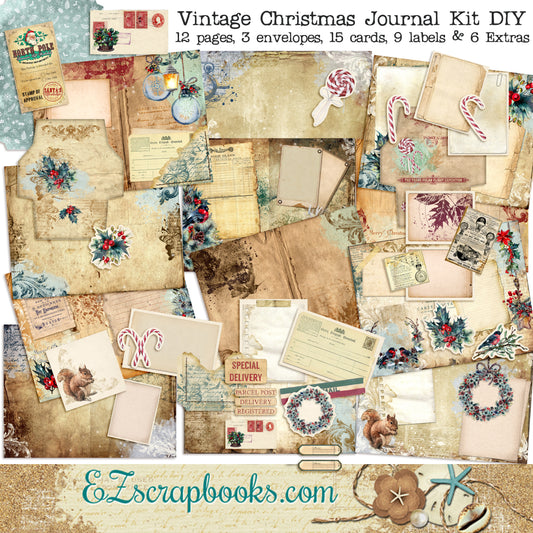 Vintage Christmas Journal Blue DIY Kit - 7119 - EZscrapbooks Scrapbook Layouts Christmas, Journals