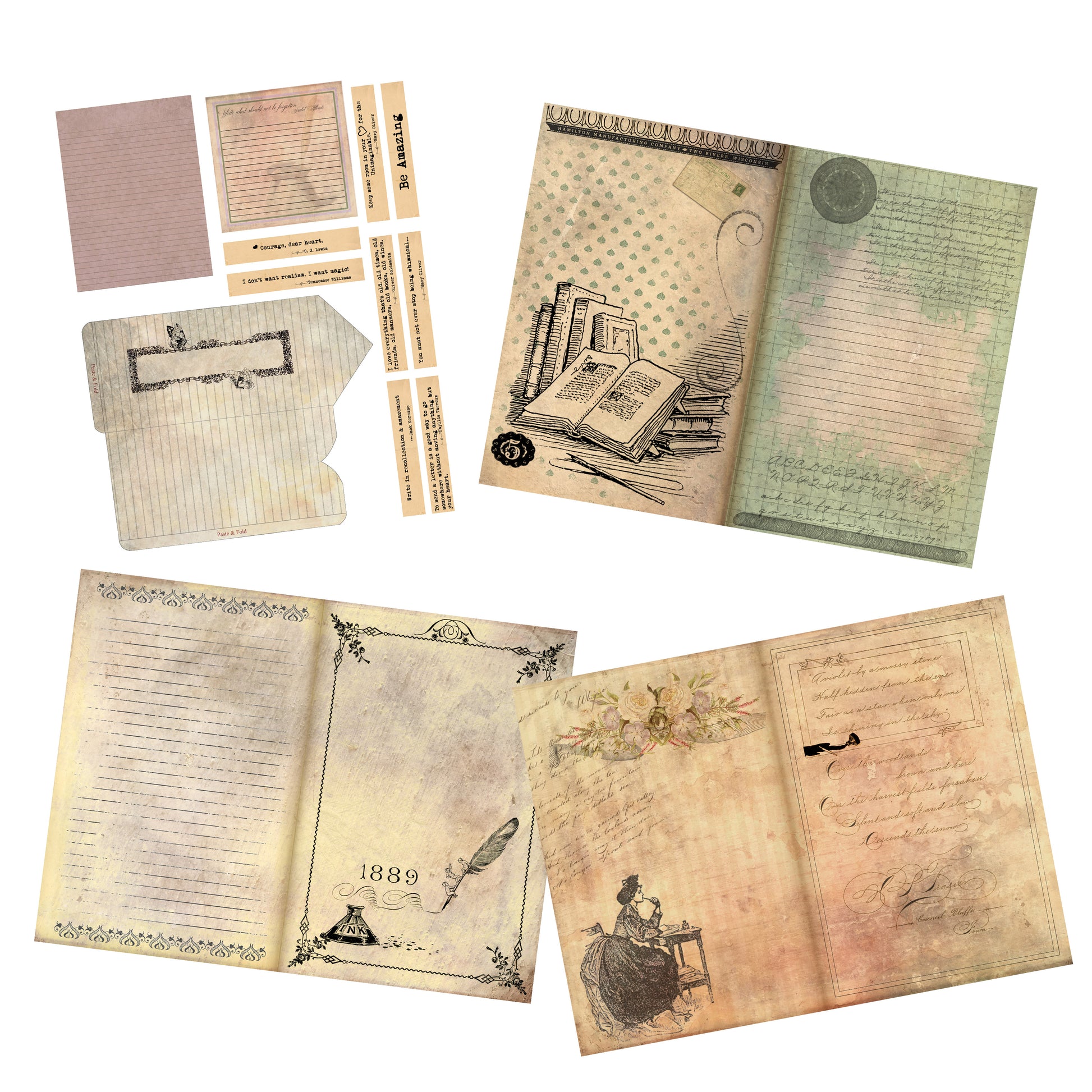 Vintage Writing Junk Journal Pack - 7205 - EZscrapbooks Scrapbook Layouts Journals