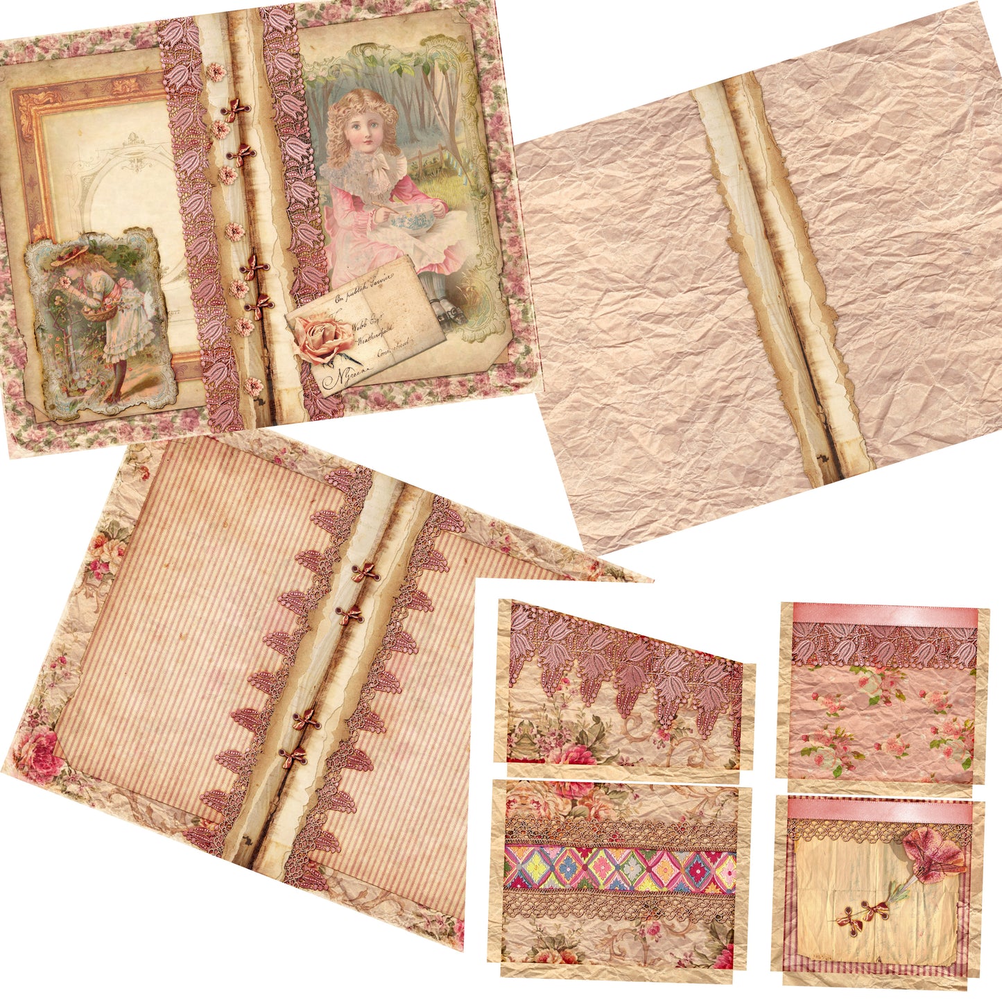 Pink Flowers Journal Kit - 7099 - EZscrapbooks Scrapbook Layouts Journals