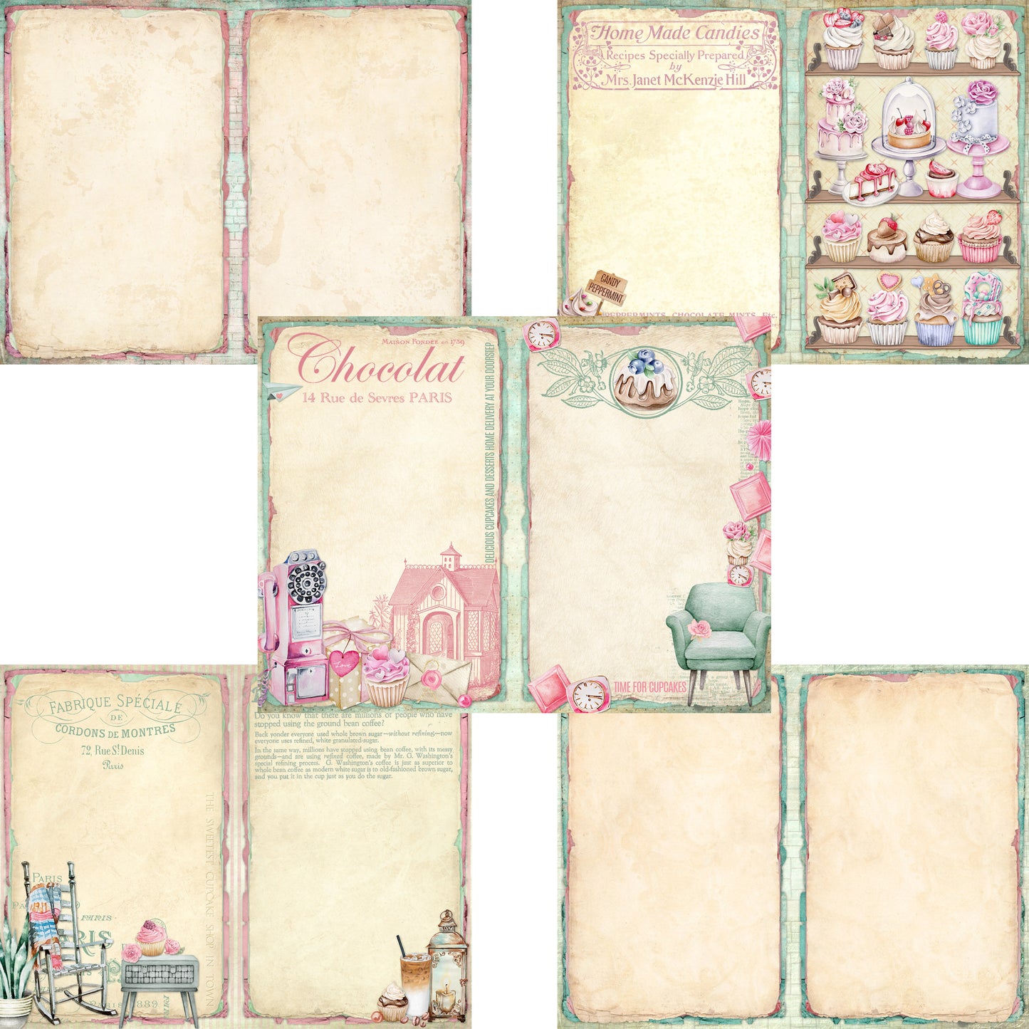 Shabby Vintage Cupcake Shop Journal Pages - 7658
