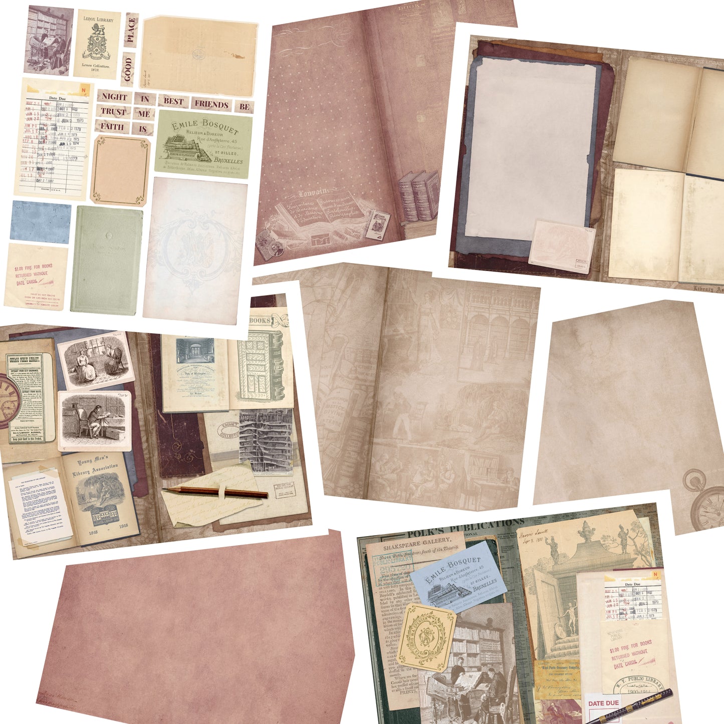 Vintage Library Journal Pages - 7499
