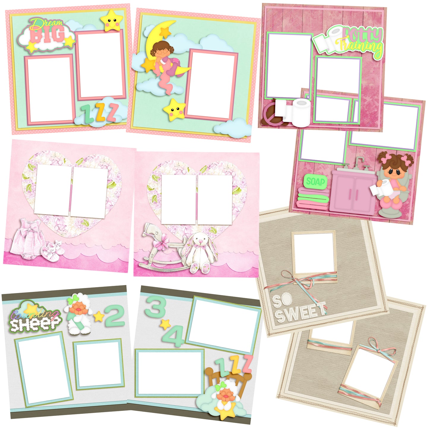 Dream Big Baby Girl EZ Quick Pages -  Digital Bundle - 10 Digital Scrapbook Pages - INSTANT DOWNLOAD - EZscrapbooks Scrapbook Layouts Baby, Baby / Bridal Shower, Baby/Toddler, Digital Bundle