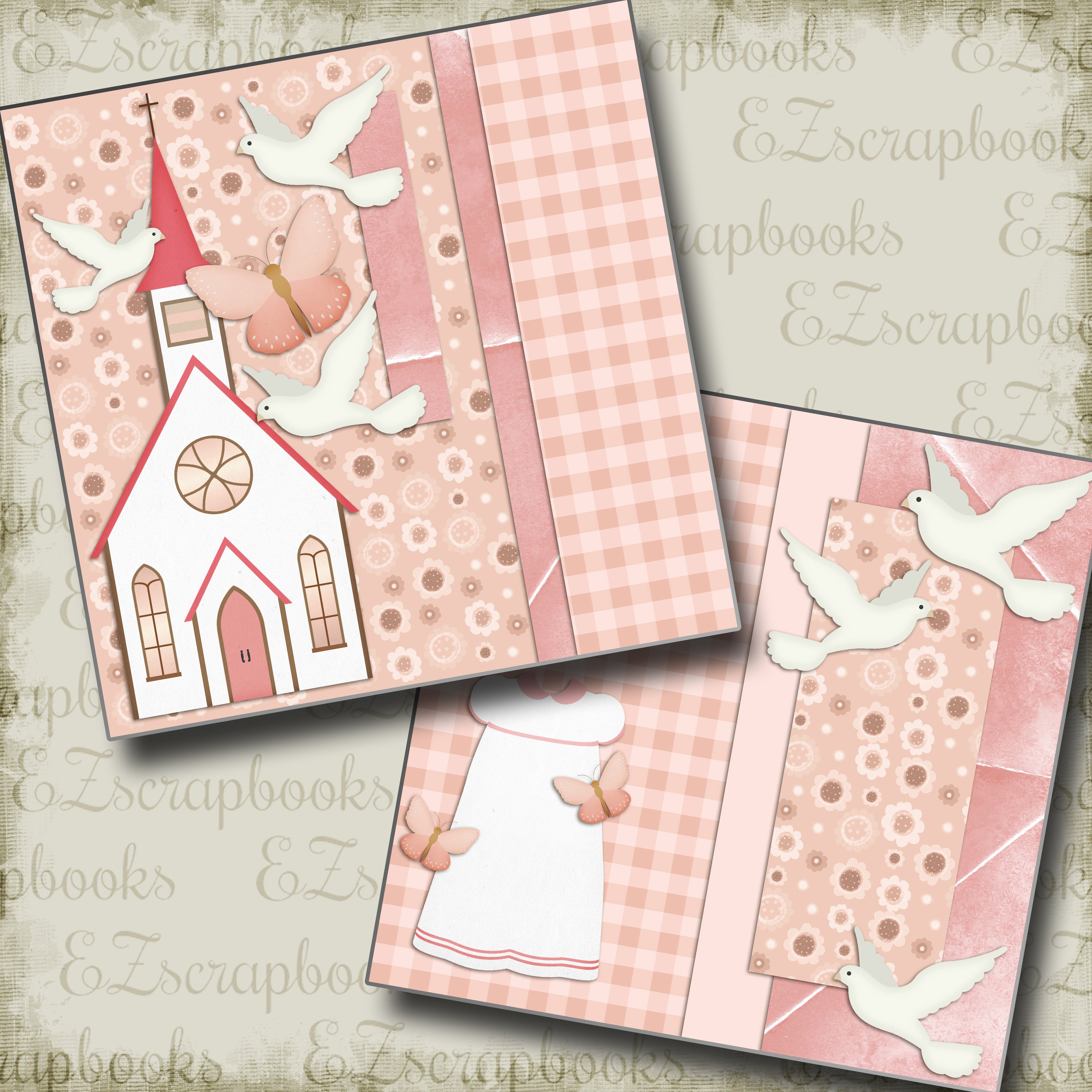 Girl Baptism NPM - 2639 - EZscrapbooks Scrapbook Layouts Baby - Toddler, Baptism, Faith - Religious, Spring - Easter