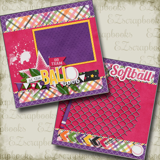 At the Ball Park Pink NPM - 3173 - EZscrapbooks Scrapbook Layouts softball, Sports